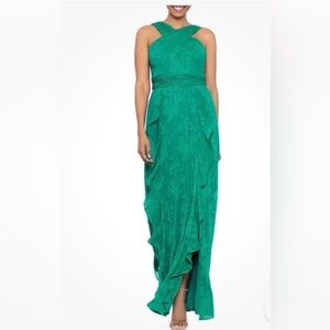 Aqua Sleeveless Burnout Ruffles Cross Neck Emerald Dress Size 8